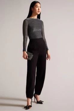 Ted Baker Genini Glitsy Black Long Sleeve Top With Gathering 9 Ted Baker Genini Glitsy Black Long Sleeve Top With Gathering -Ted Baker Shop D40162s3