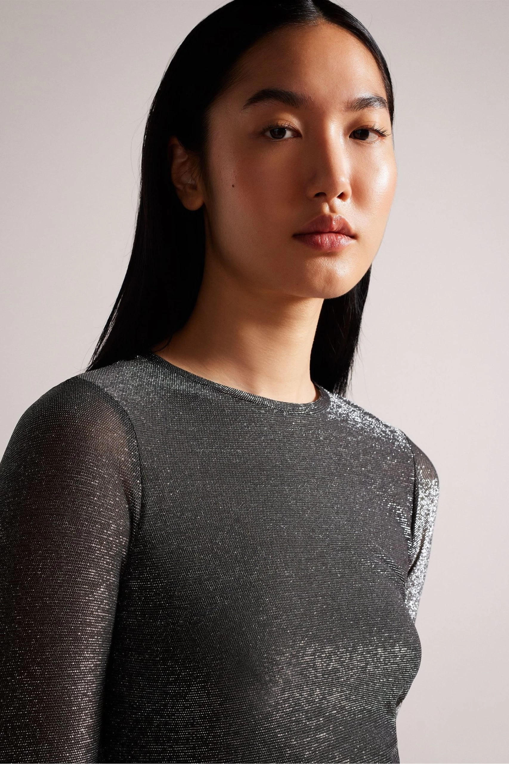 Ted Baker Genini Glitsy Black Long Sleeve Top With Gathering 6 Ted Baker Genini Glitsy Black Long Sleeve Top With Gathering - Image 4