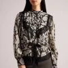 Ted Baker Alness Drawstring Waist Brown Blouse With Contrast Lace -Ted Baker Shop D40165s