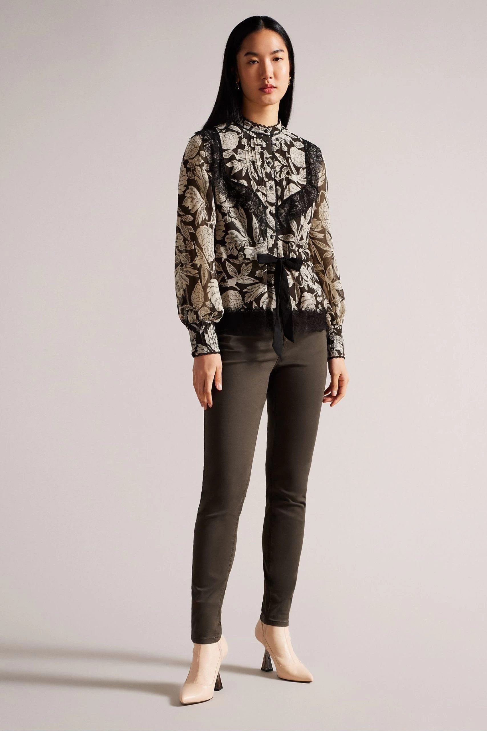 Ted Baker Alness Drawstring Waist Brown Blouse With Contrast Lace 5 Ted Baker Alness Drawstring Waist Brown Blouse With Contrast Lace - Image 3