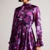 Ted Baker Purple Sammieh High Neck Fit And Flare Mini Dress 1 Ted Baker Purple Sammieh High Neck Fit And Flare Mini Dress -Ted Baker Shop D40166s