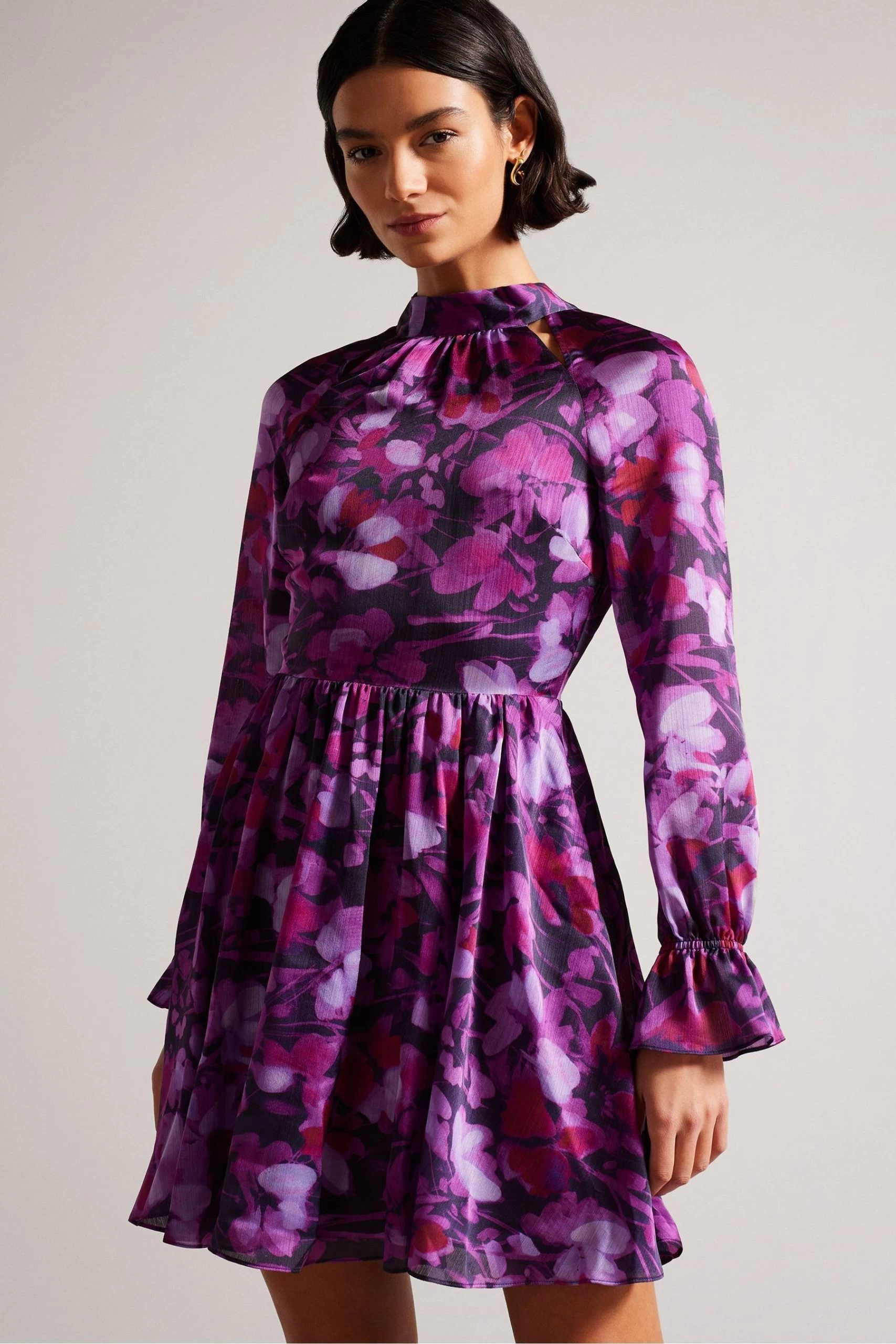 Ted Baker Purple Sammieh High Neck Fit And Flare Mini Dress 3 Ted Baker Purple Sammieh High Neck Fit And Flare Mini Dress