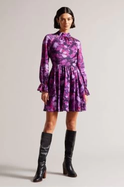 Ted Baker Purple Sammieh High Neck Fit And Flare Mini Dress 8 Ted Baker Purple Sammieh High Neck Fit And Flare Mini Dress -Ted Baker Shop D40166s2