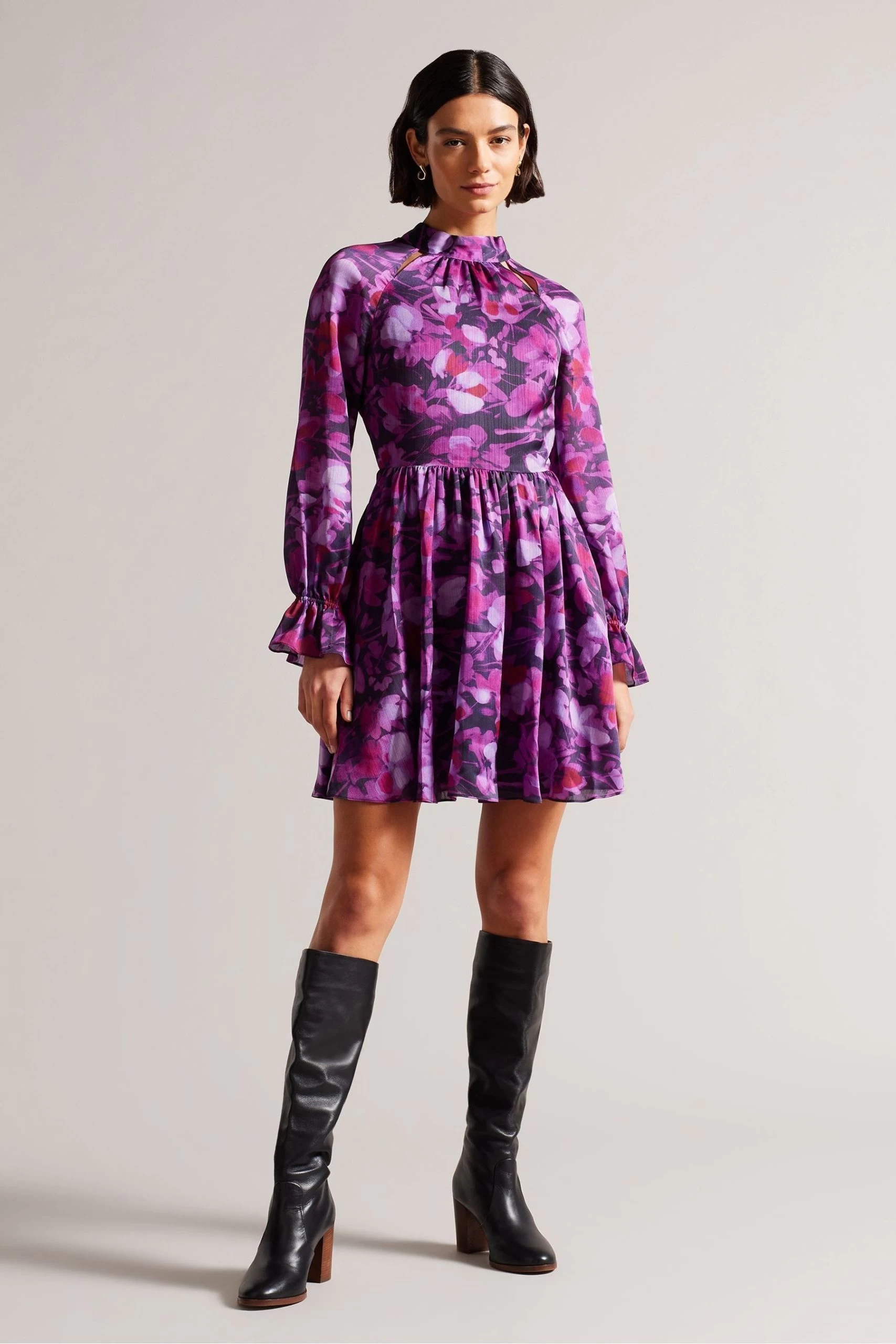 Ted Baker Purple Sammieh High Neck Fit And Flare Mini Dress 4 Ted Baker Purple Sammieh High Neck Fit And Flare Mini Dress - Image 2