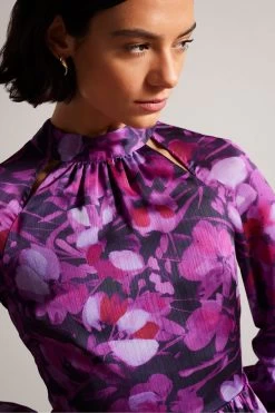 Ted Baker Purple Sammieh High Neck Fit And Flare Mini Dress 10 Ted Baker Purple Sammieh High Neck Fit And Flare Mini Dress -Ted Baker Shop D40166s4