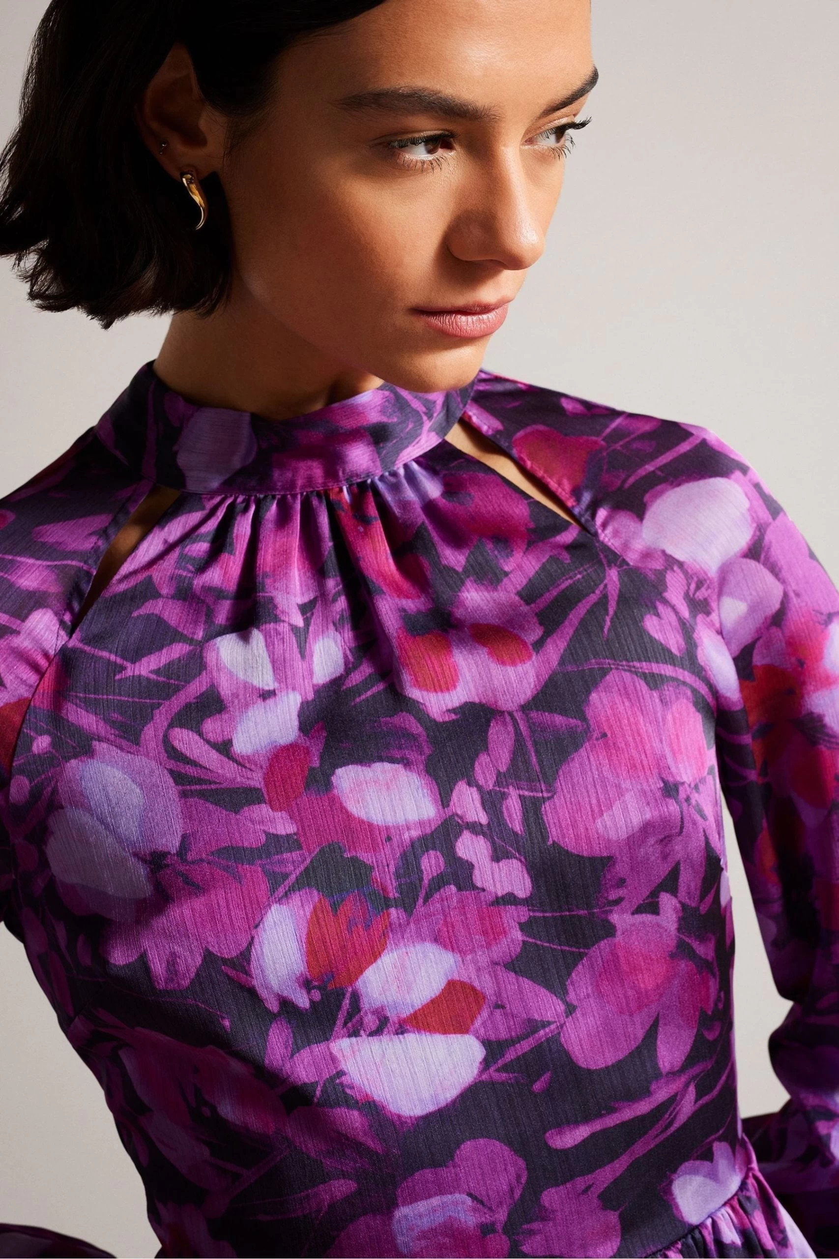 Ted Baker Purple Sammieh High Neck Fit And Flare Mini Dress 6 Ted Baker Purple Sammieh High Neck Fit And Flare Mini Dress - Image 4