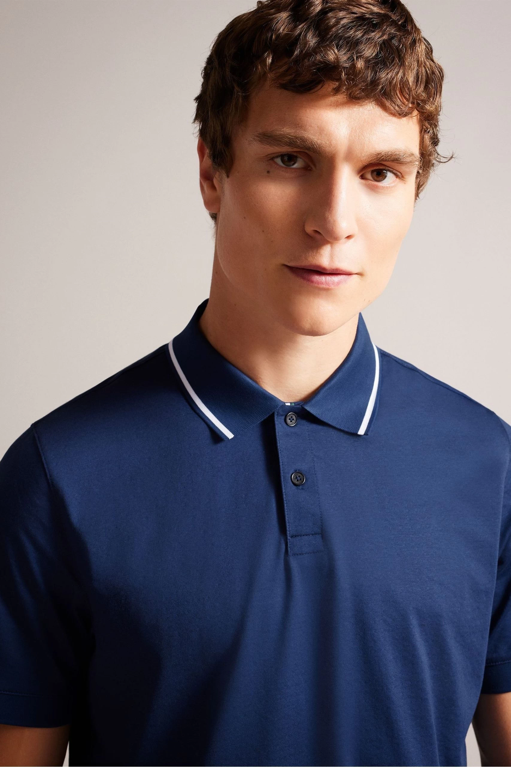Ted Baker Navy-Blue Allard Jacquard Polo Shirt 6 Ted Baker Navy-Blue Allard Jacquard Polo Shirt - Image 4