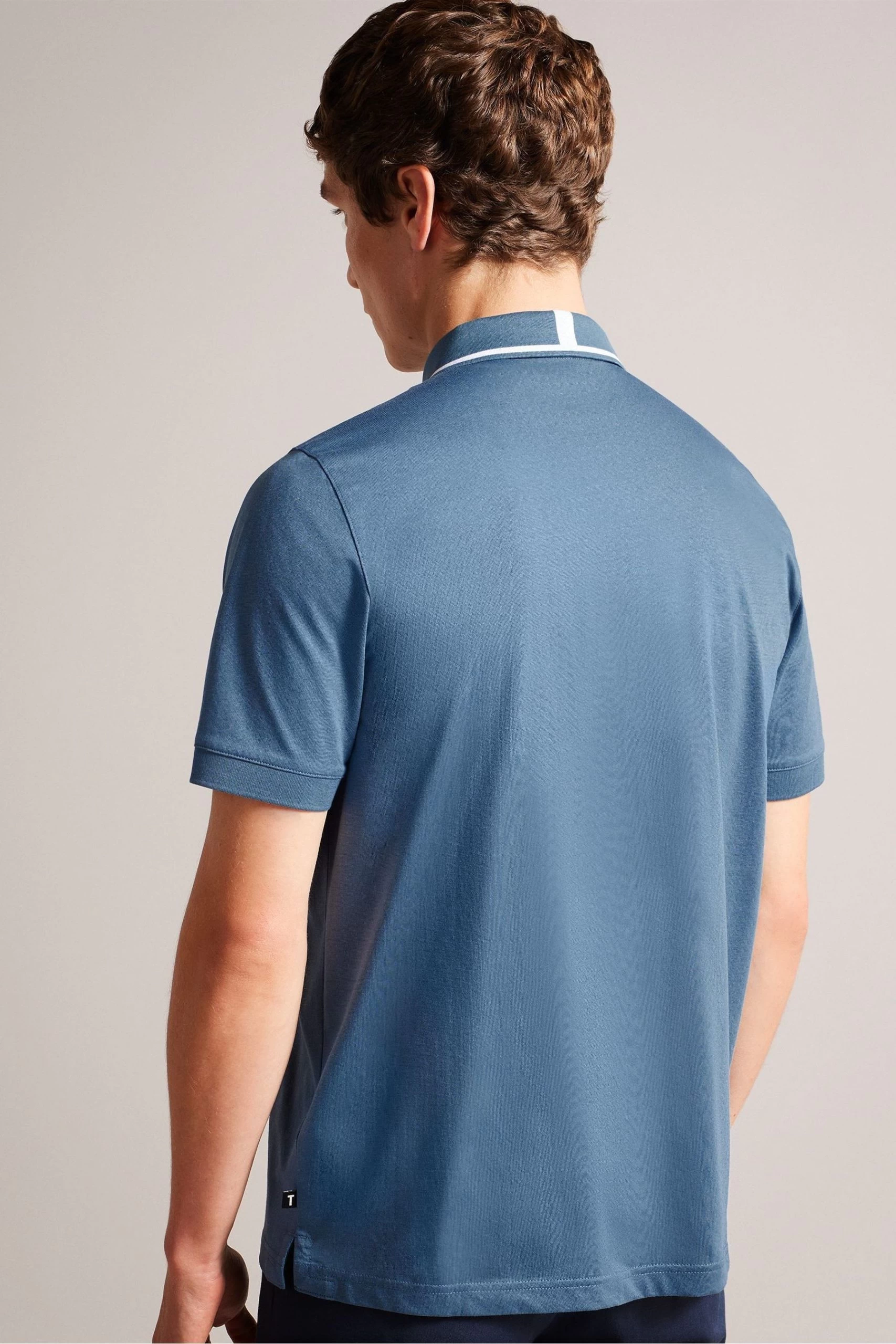 Ted Baker Mid-Blue Allard Jacquard Polo Shirt 4 Ted Baker Mid-Blue Allard Jacquard Polo Shirt - Image 2