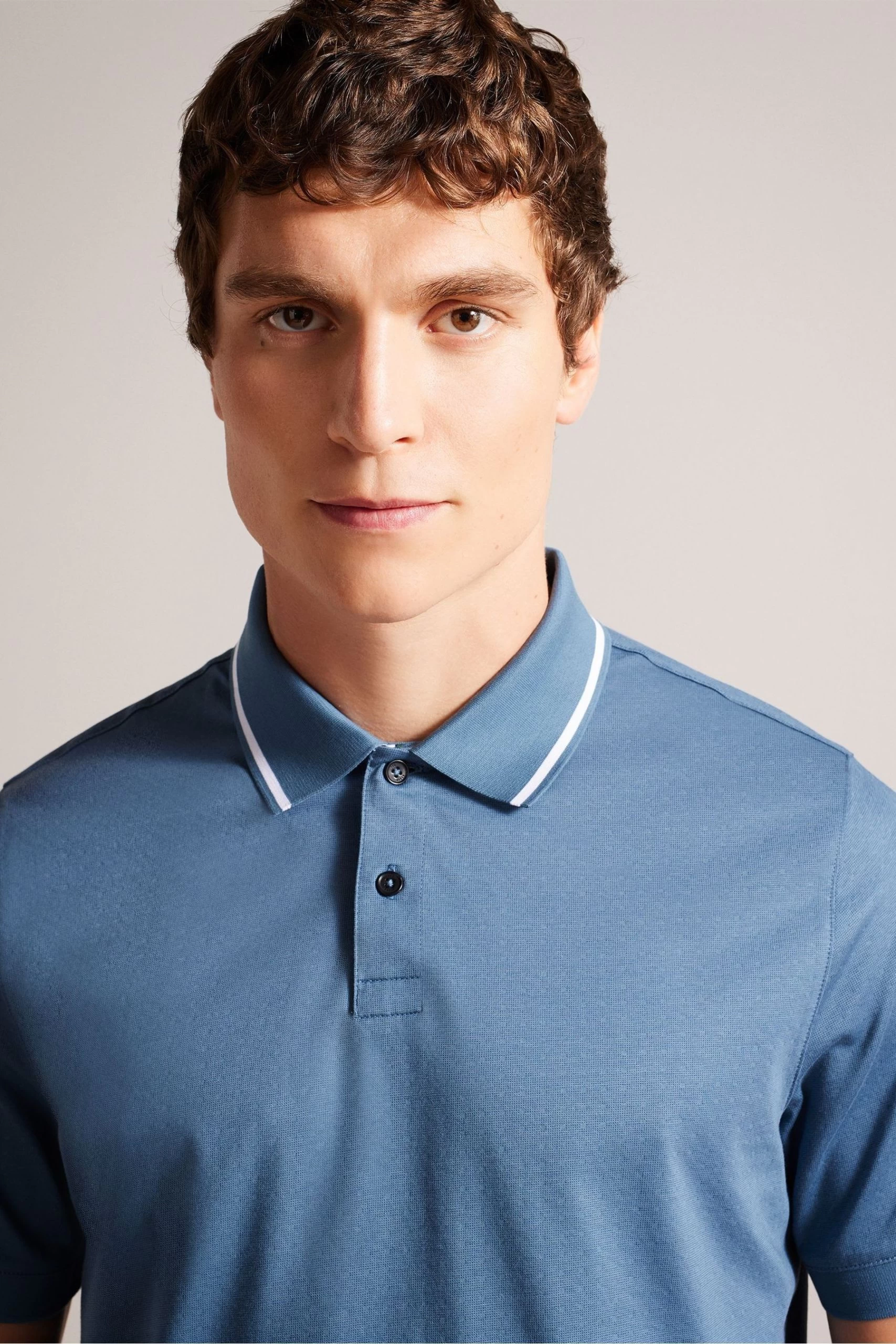 Ted Baker Mid-Blue Allard Jacquard Polo Shirt 5 Ted Baker Mid-Blue Allard Jacquard Polo Shirt - Image 3