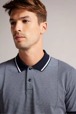Ted Baker Navy Blue Taigaa Regular Striped Panelled Polo Shirt -Ted Baker Shop D40232s4