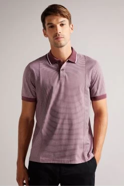 Ted Baker Regular Maroon Red Taigaa Striped Panelled Polo Shirt