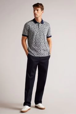 Ted Baker Regular Fit Navy-Blue Coreo Jacquard Polo Shirt -Ted Baker Shop D40236s3