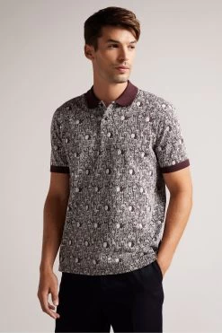 Ted Baker Regular Fit Maroon Red Coreo Jacquard Polo Shirt