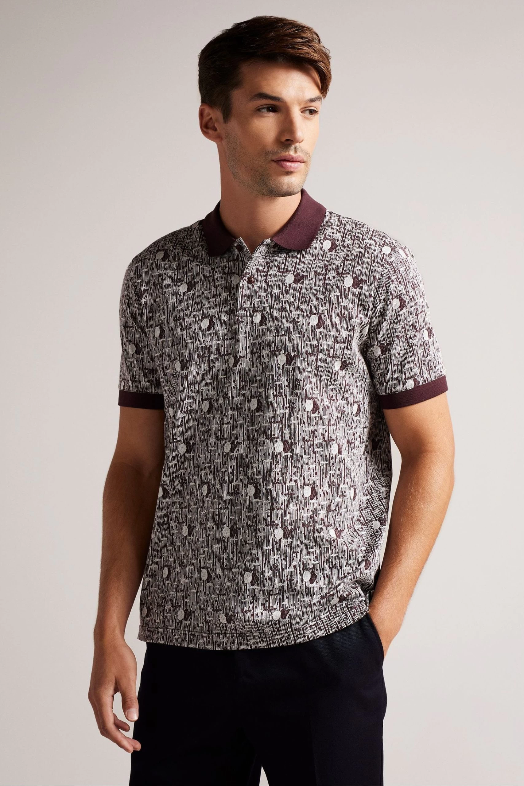 Ted Baker Regular Fit Maroon Red Coreo Jacquard Polo Shirt 3 Ted Baker Regular Fit Maroon Red Coreo Jacquard Polo Shirt
