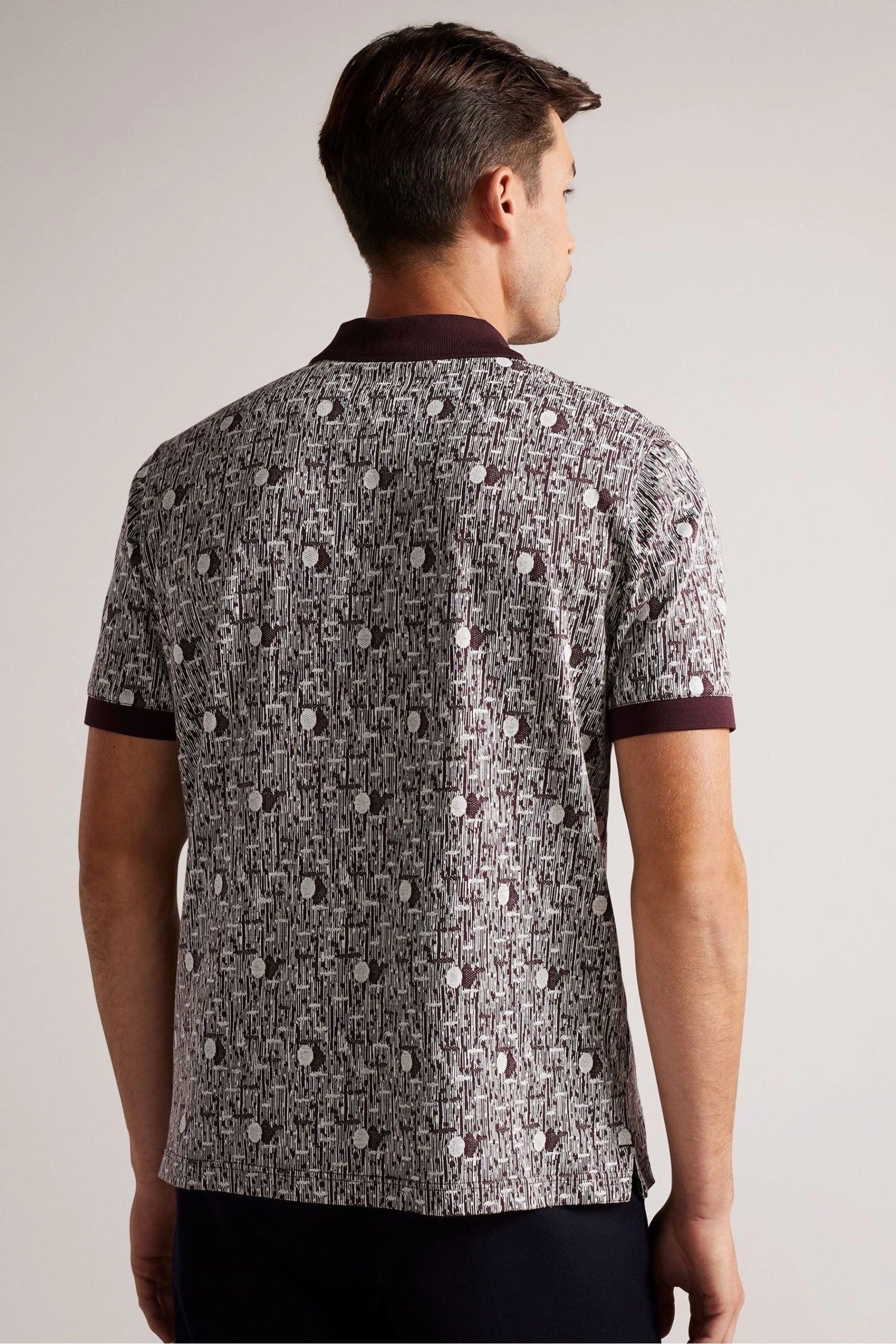 Ted Baker Regular Fit Maroon Red Coreo Jacquard Polo Shirt 4 Ted Baker Regular Fit Maroon Red Coreo Jacquard Polo Shirt - Image 2