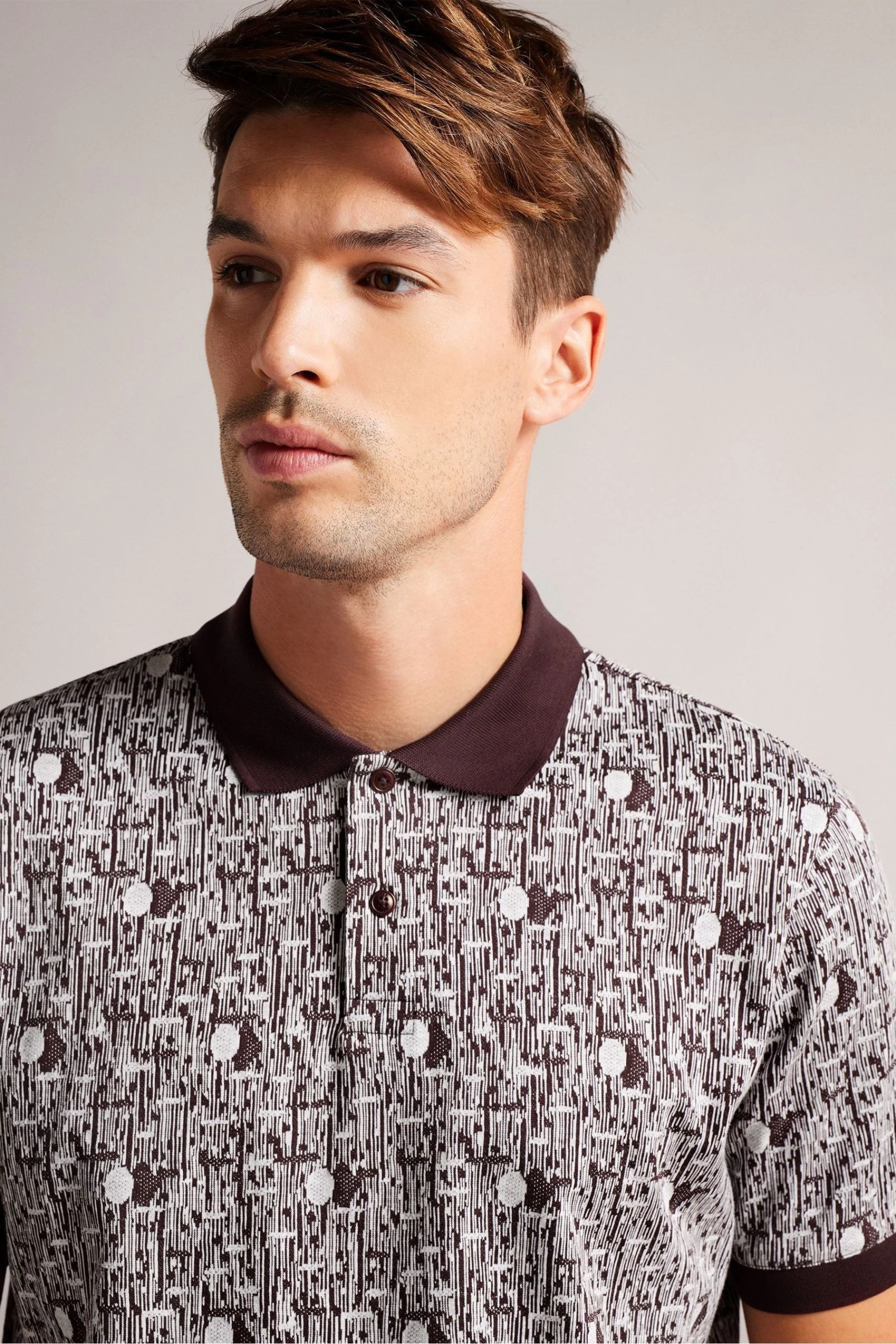 Ted Baker Regular Fit Maroon Red Coreo Jacquard Polo Shirt 5 Ted Baker Regular Fit Maroon Red Coreo Jacquard Polo Shirt - Image 3