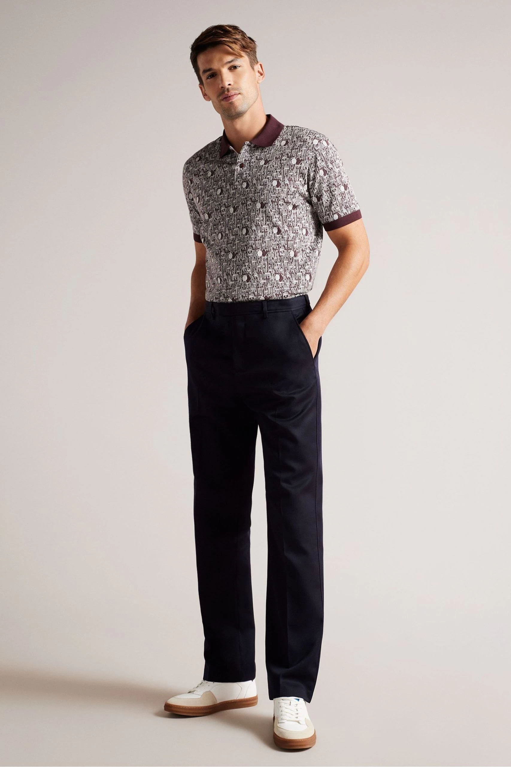 Ted Baker Regular Fit Maroon Red Coreo Jacquard Polo Shirt 6 Ted Baker Regular Fit Maroon Red Coreo Jacquard Polo Shirt - Image 4