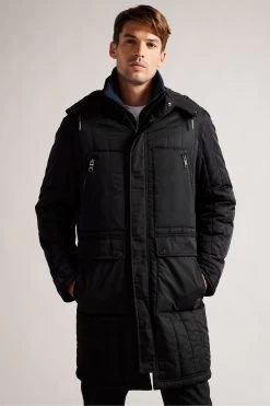 Ted Baker Long Skegby Black Quilted Jacket