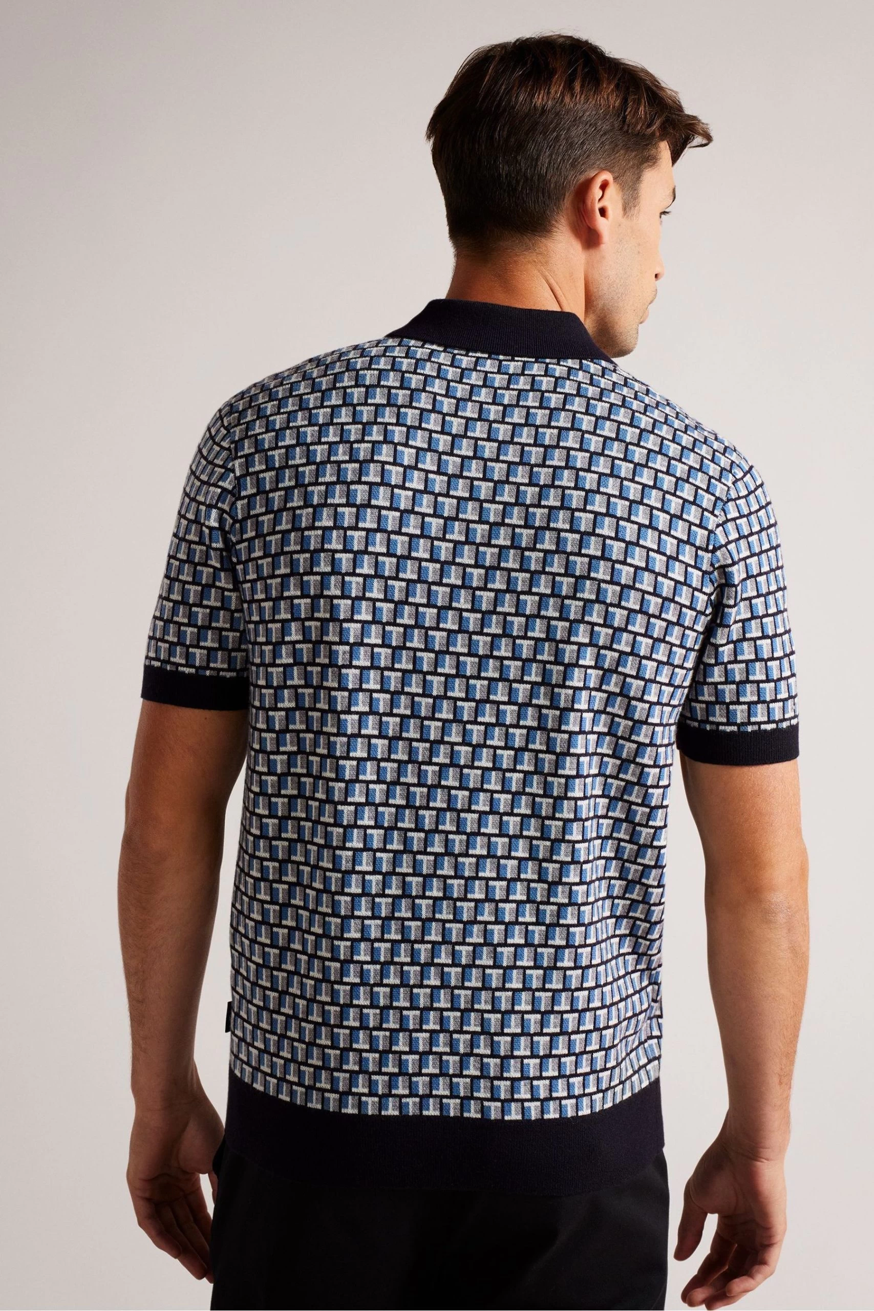 Ted Baker Regular Blue Badenn Jacquard Knitted Polo Shirt 4 Ted Baker Regular Blue Badenn Jacquard Knitted Polo Shirt - Image 2
