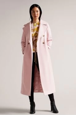 Ted Baker Dusky Pink Marlei Full Length Wool Pea Coat