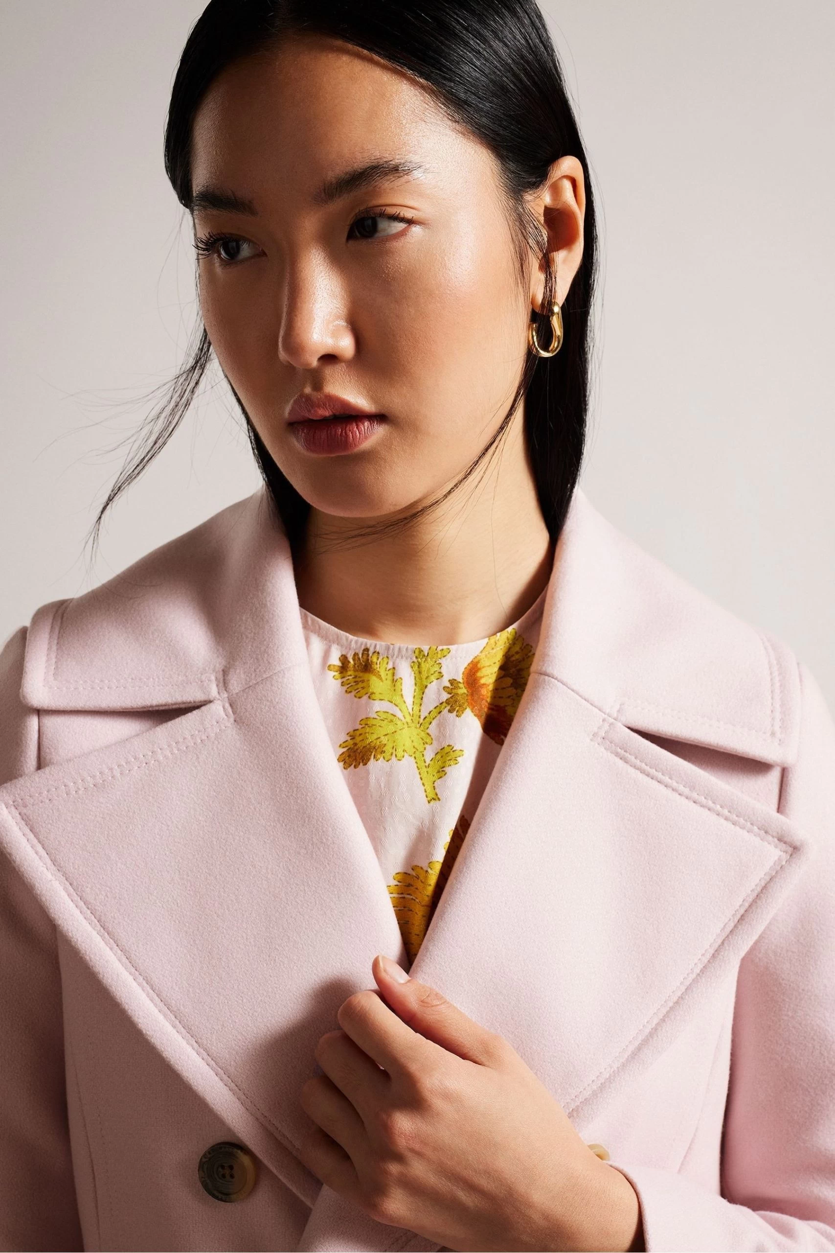 Ted Baker Dusky Pink Marlei Full Length Wool Pea Coat 5 Ted Baker Dusky Pink Marlei Full Length Wool Pea Coat - Image 3