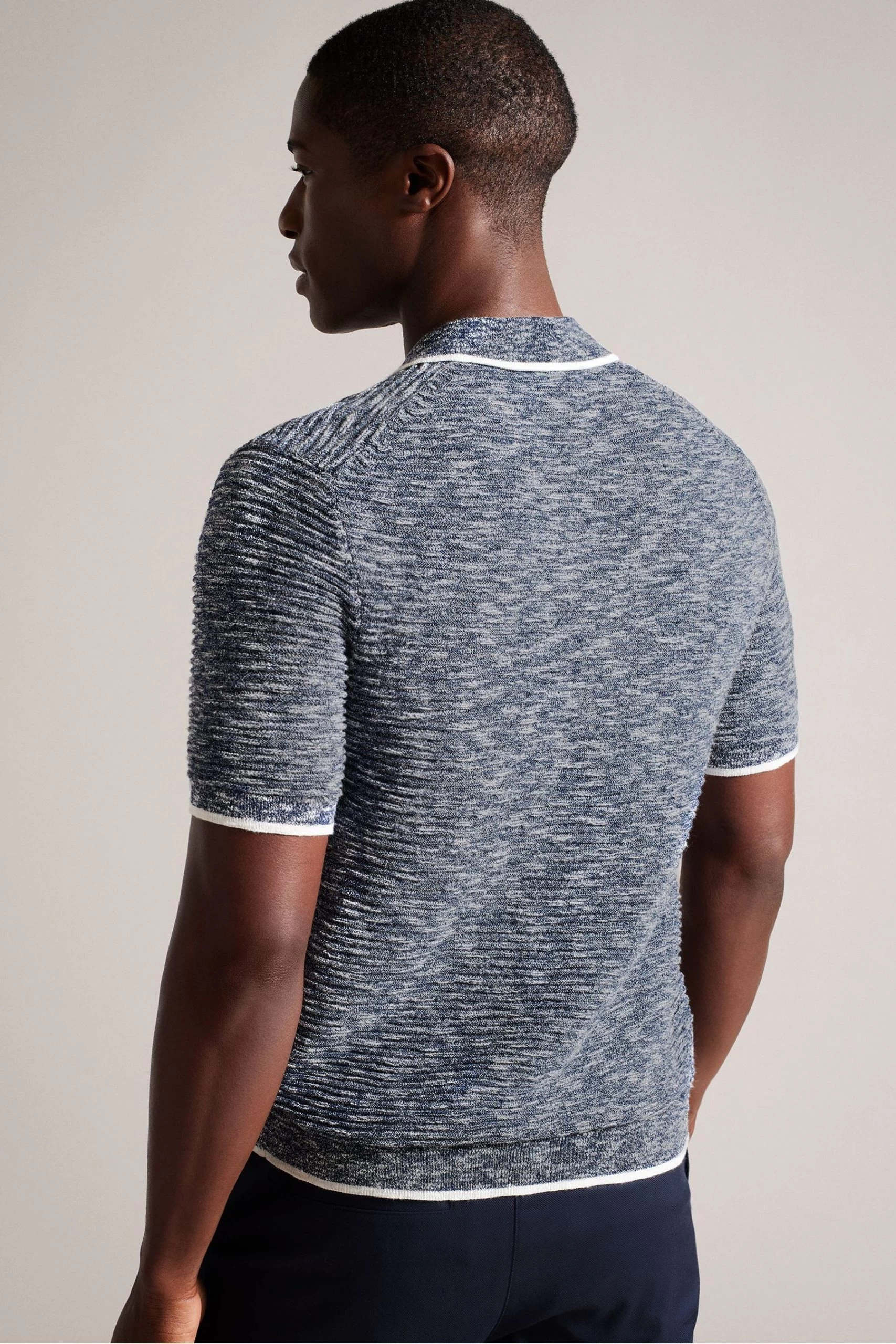 Ted Baker Blue Regular Planter Marl Open Collar Polo Shirt 4 Ted Baker Blue Regular Planter Marl Open Collar Polo Shirt - Image 2