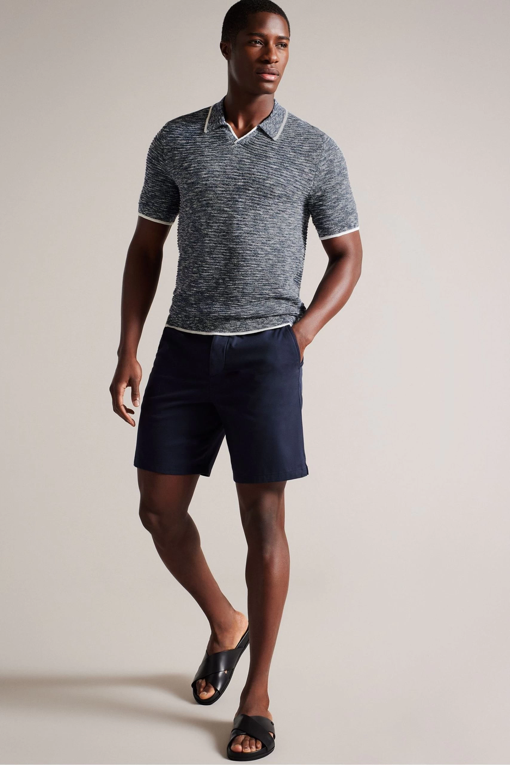 Ted Baker Blue Regular Planter Marl Open Collar Polo Shirt 5 Ted Baker Blue Regular Planter Marl Open Collar Polo Shirt - Image 3