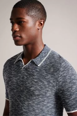 Ted Baker Blue Regular Planter Marl Open Collar Polo Shirt 11 Ted Baker Blue Regular Planter Marl Open Collar Polo Shirt -Ted Baker Shop D45413s4