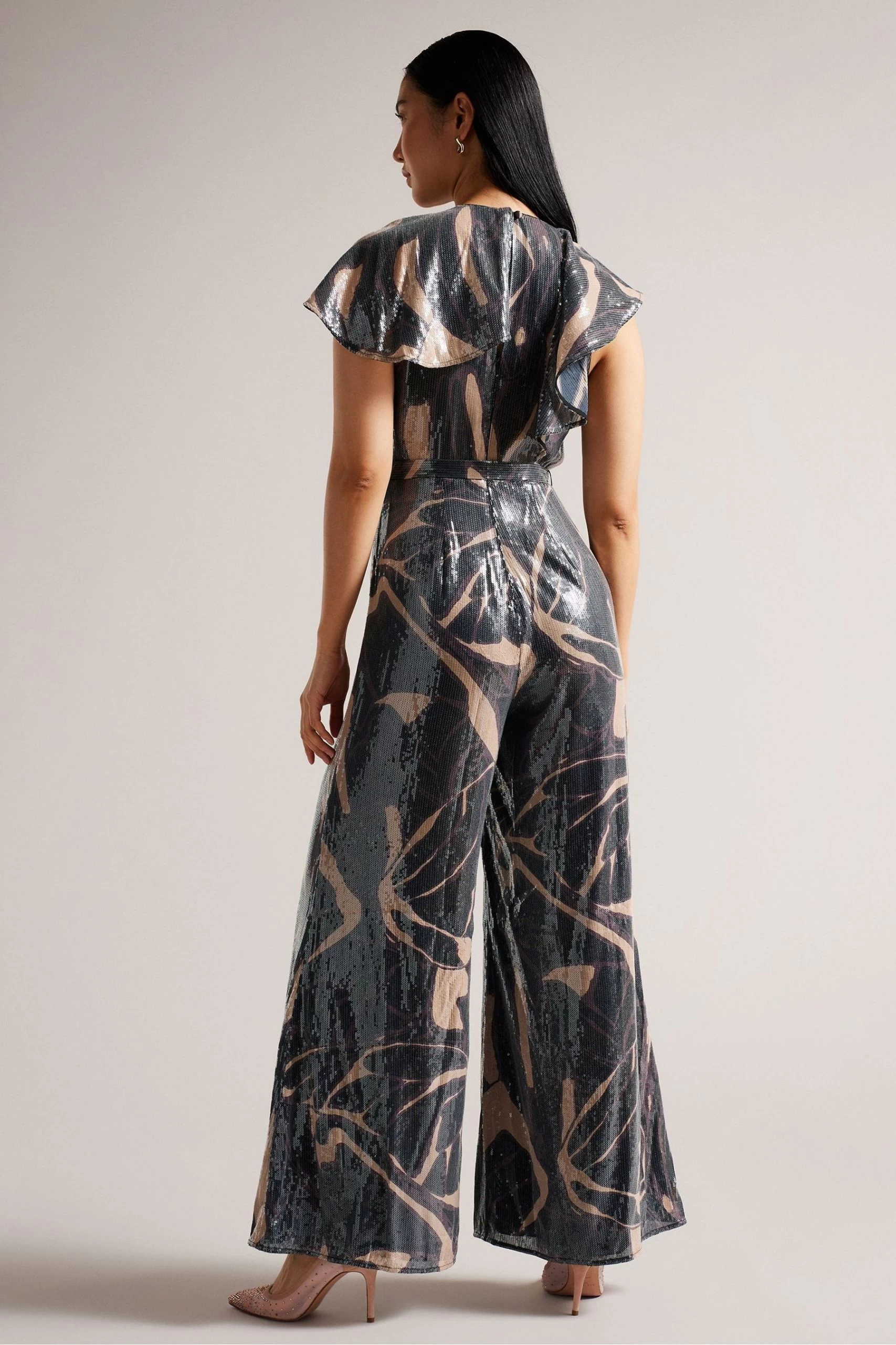 Ted Baker Edennie Printed Sequin Ruffle Black Jumpsuit 3 Ted Baker Edennie Printed Sequin Ruffle Black Jumpsuit - Image 2