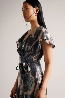 Ted Baker Edennie Printed Sequin Ruffle Black Jumpsuit 10 Ted Baker Edennie Printed Sequin Ruffle Black Jumpsuit -Ted Baker Shop D52662s3