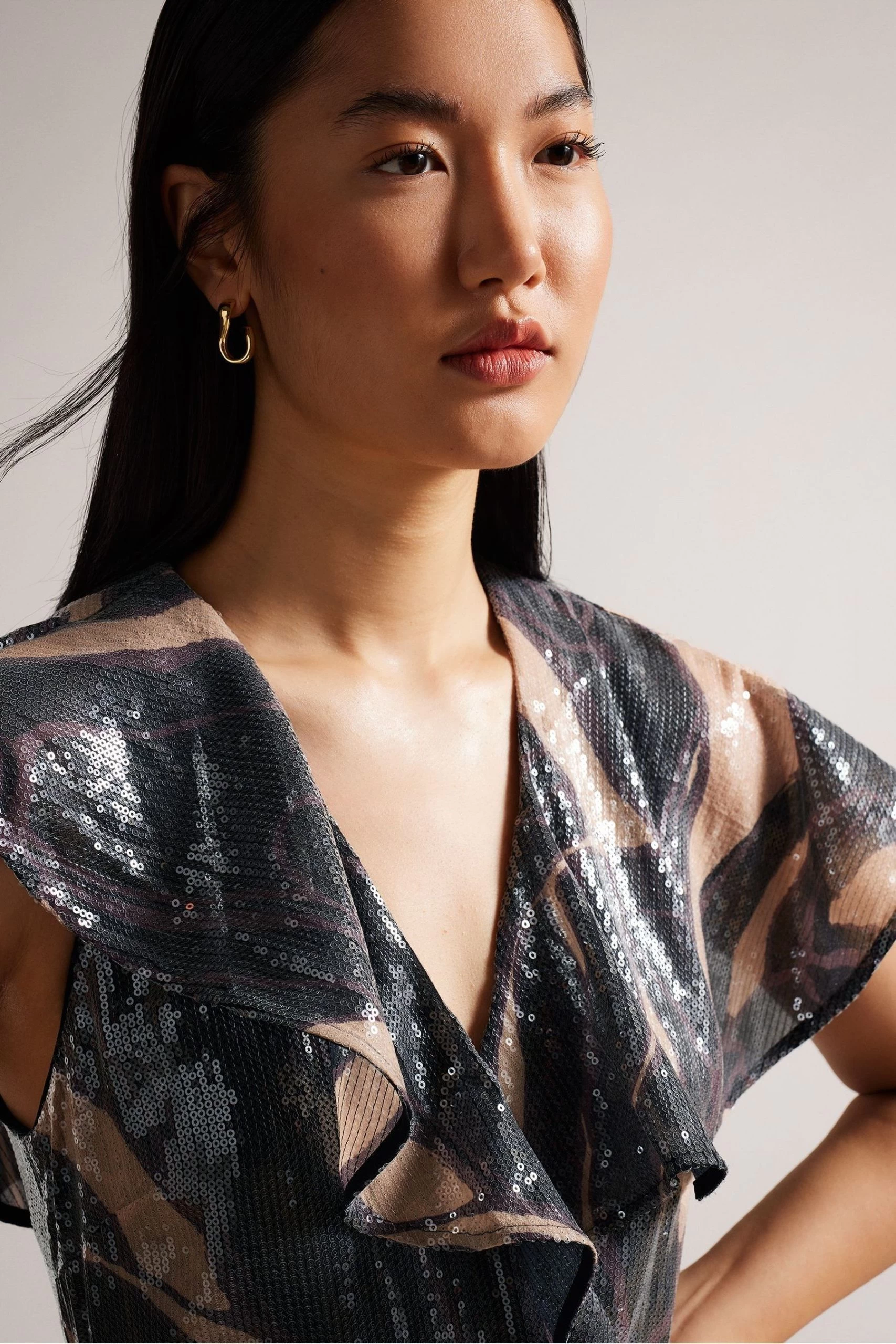 Ted Baker Edennie Printed Sequin Ruffle Black Jumpsuit 5 Ted Baker Edennie Printed Sequin Ruffle Black Jumpsuit - Image 4