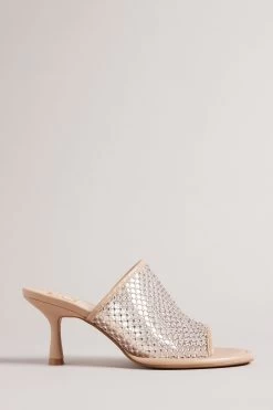 Ted Baker Celya Nude 70mm Crystal Mesh Heeled Mules