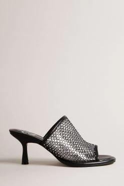 Ted Baker Celya 70Mm Crystal Mesh Heeled Black Mules