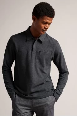 Ted Baker Grey Wavelo Long Sleeve Regular Fit Polo Shirt