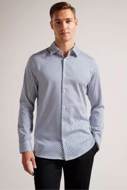 Ted Baker Blue Conifur Long Sleeve Circle Geo Printed Shirt
