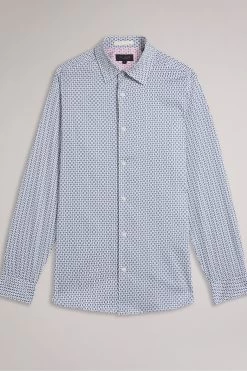 Ted Baker Blue Conifur Long Sleeve Circle Geo Printed Shirt -Ted Baker Shop D54427s7