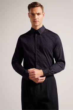 Ted Baker Blue Matlock Long Sleeve Moth Geo Print Shirt