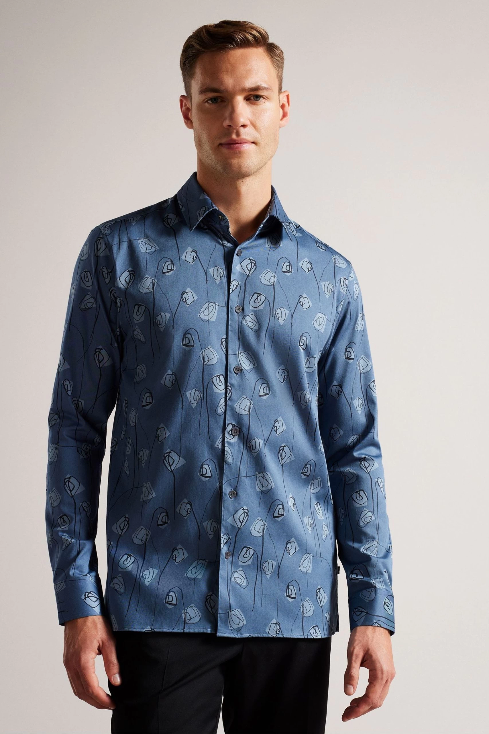 Ted Baker Blue Frith Long Sleeve Flower Print Shirt 3 Ted Baker Blue Frith Long Sleeve Flower Print Shirt
