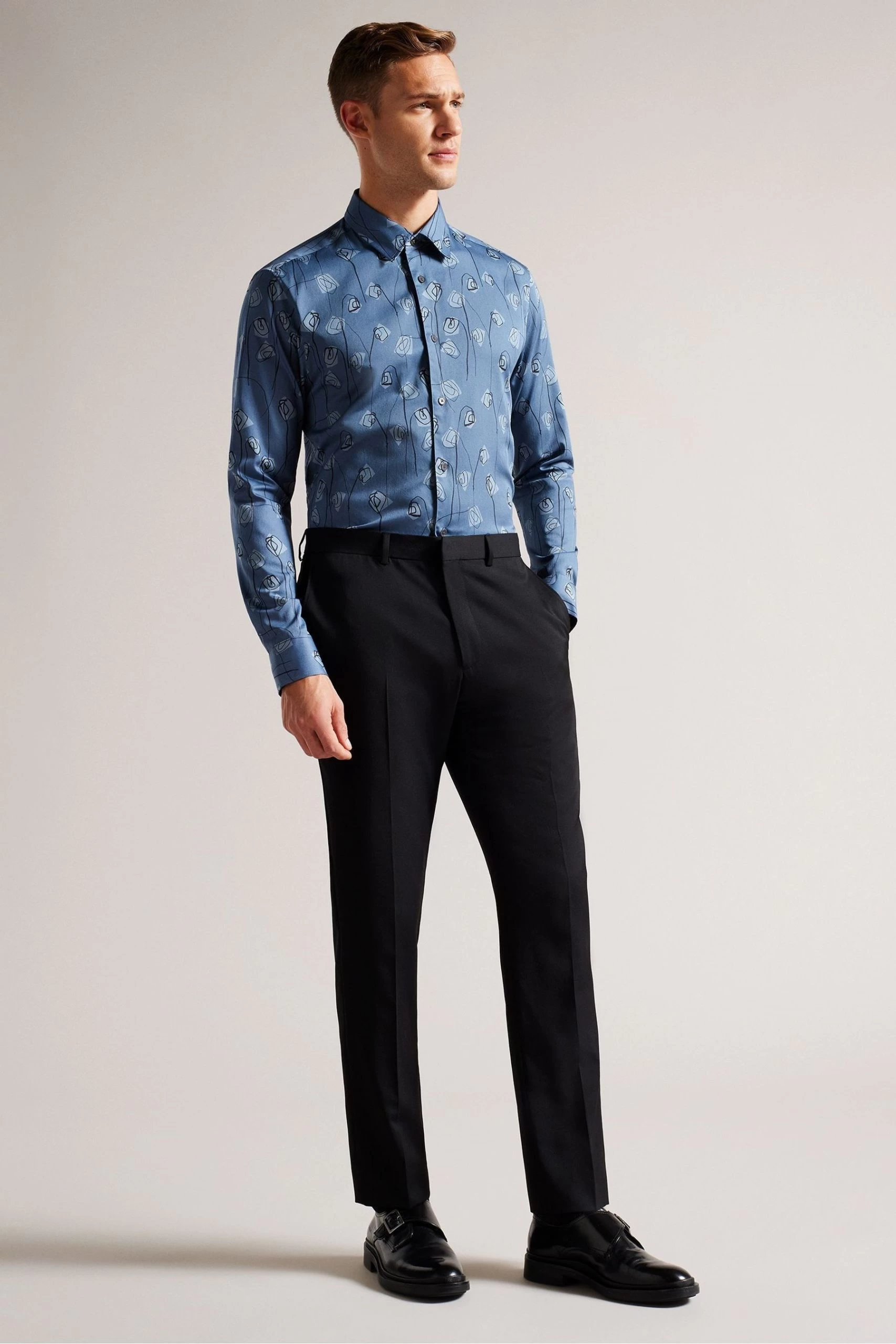 Ted Baker Blue Frith Long Sleeve Flower Print Shirt 6 Ted Baker Blue Frith Long Sleeve Flower Print Shirt - Image 4