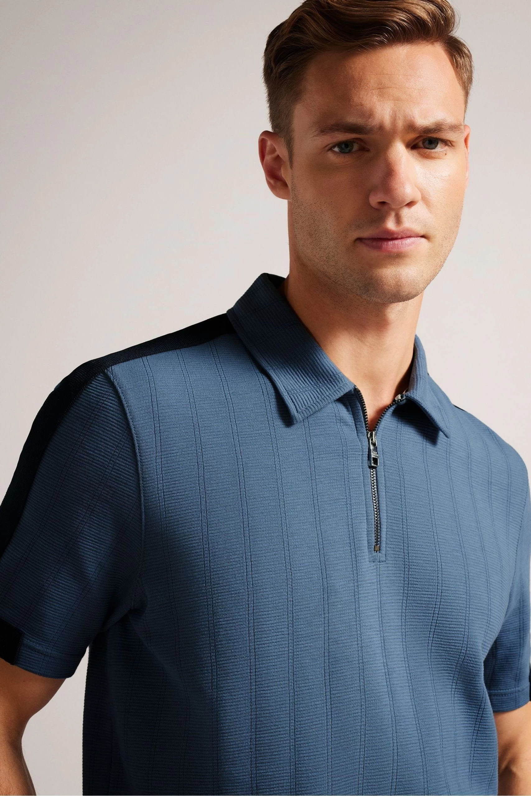 Ted Baker Blue Abloom Short Sleeve Regular Polo Shirt With Zip 6 Ted Baker Blue Abloom Short Sleeve Regular Polo Shirt With Zip - Image 4
