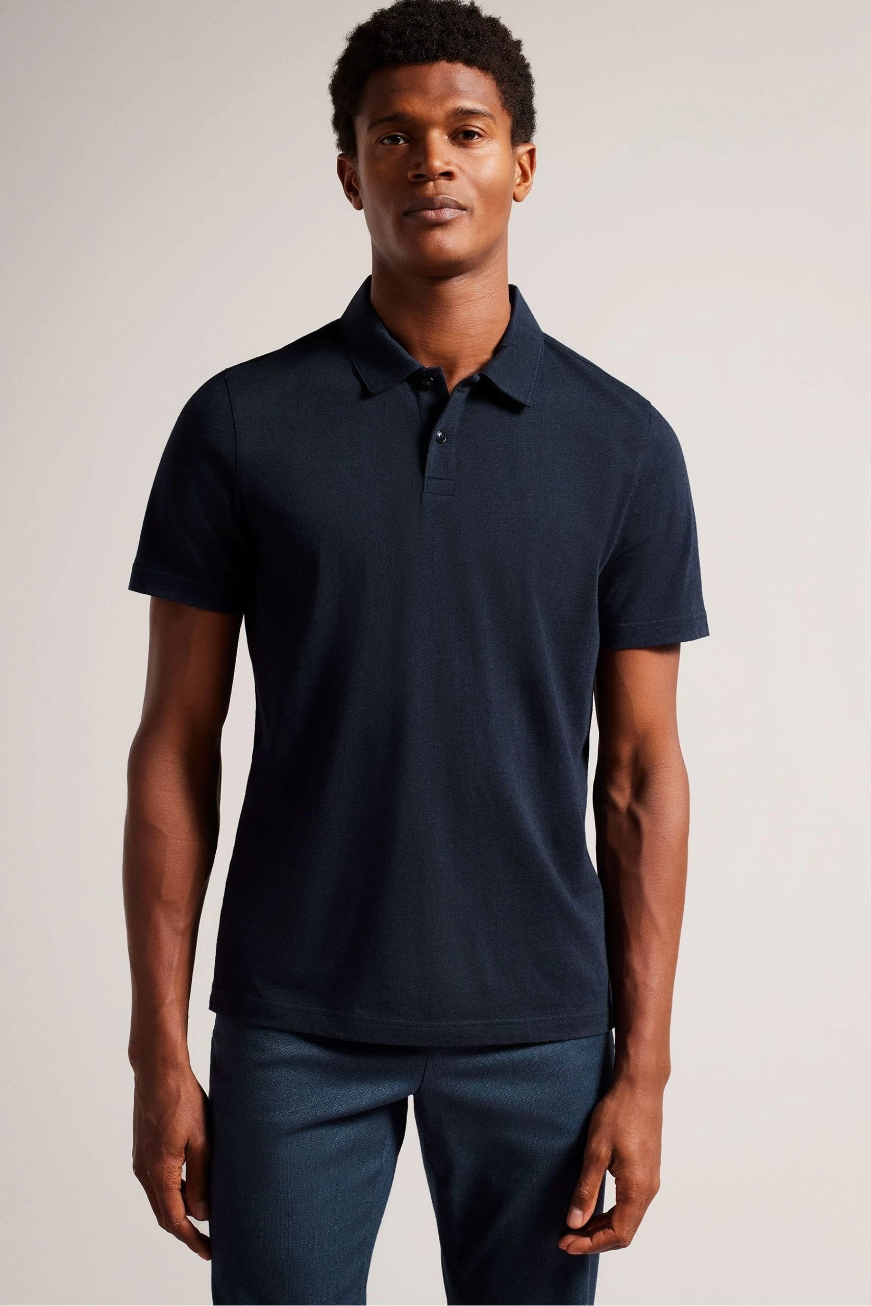 Ted Baker Polsden Navy Blue Short Sleeve Cashmere Blend Polo Shirt 3 Ted Baker Polsden Navy Blue Short Sleeve Cashmere Blend Polo Shirt