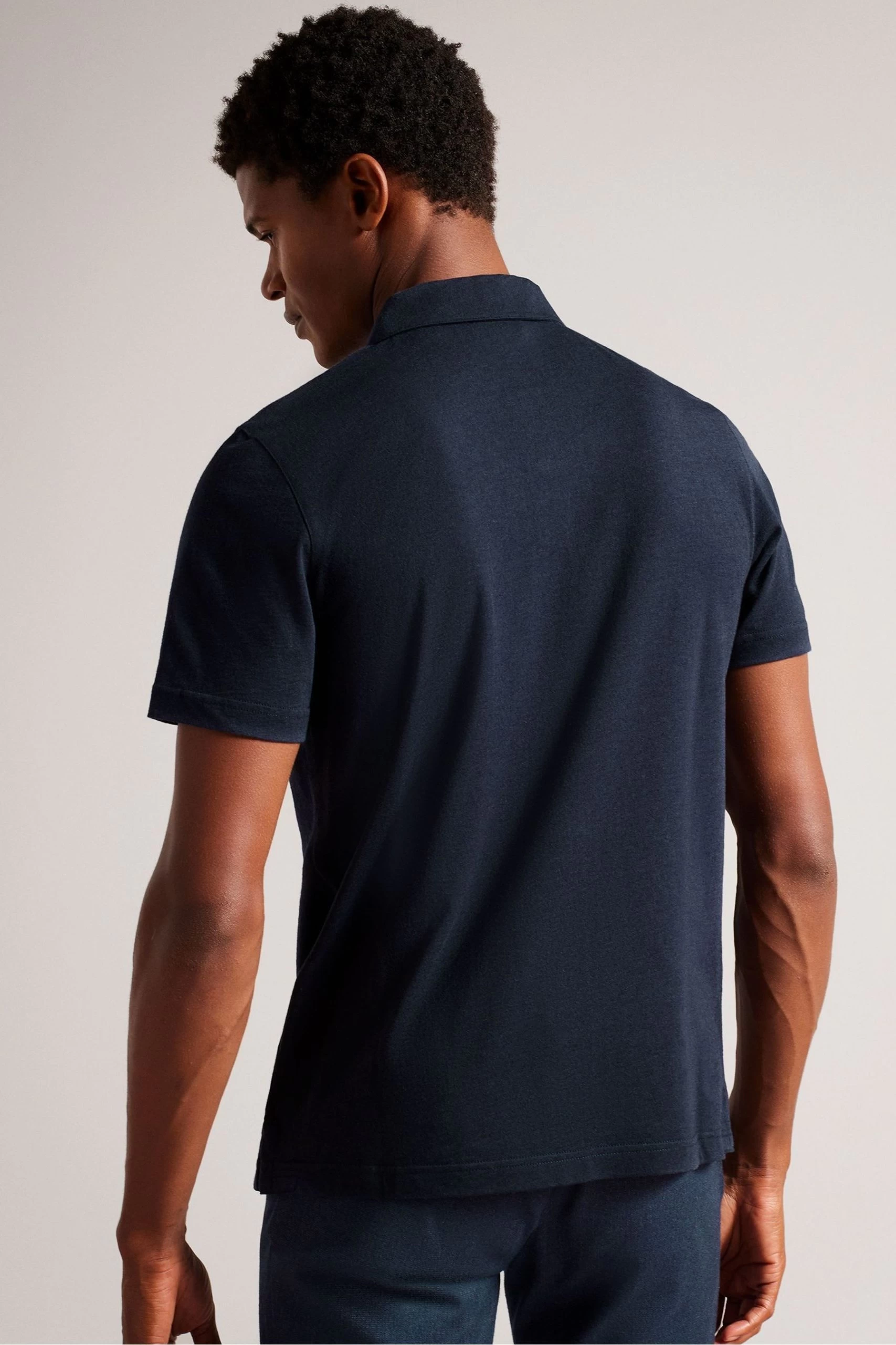 Ted Baker Polsden Navy Blue Short Sleeve Cashmere Blend Polo Shirt 4 Ted Baker Polsden Navy Blue Short Sleeve Cashmere Blend Polo Shirt - Image 2