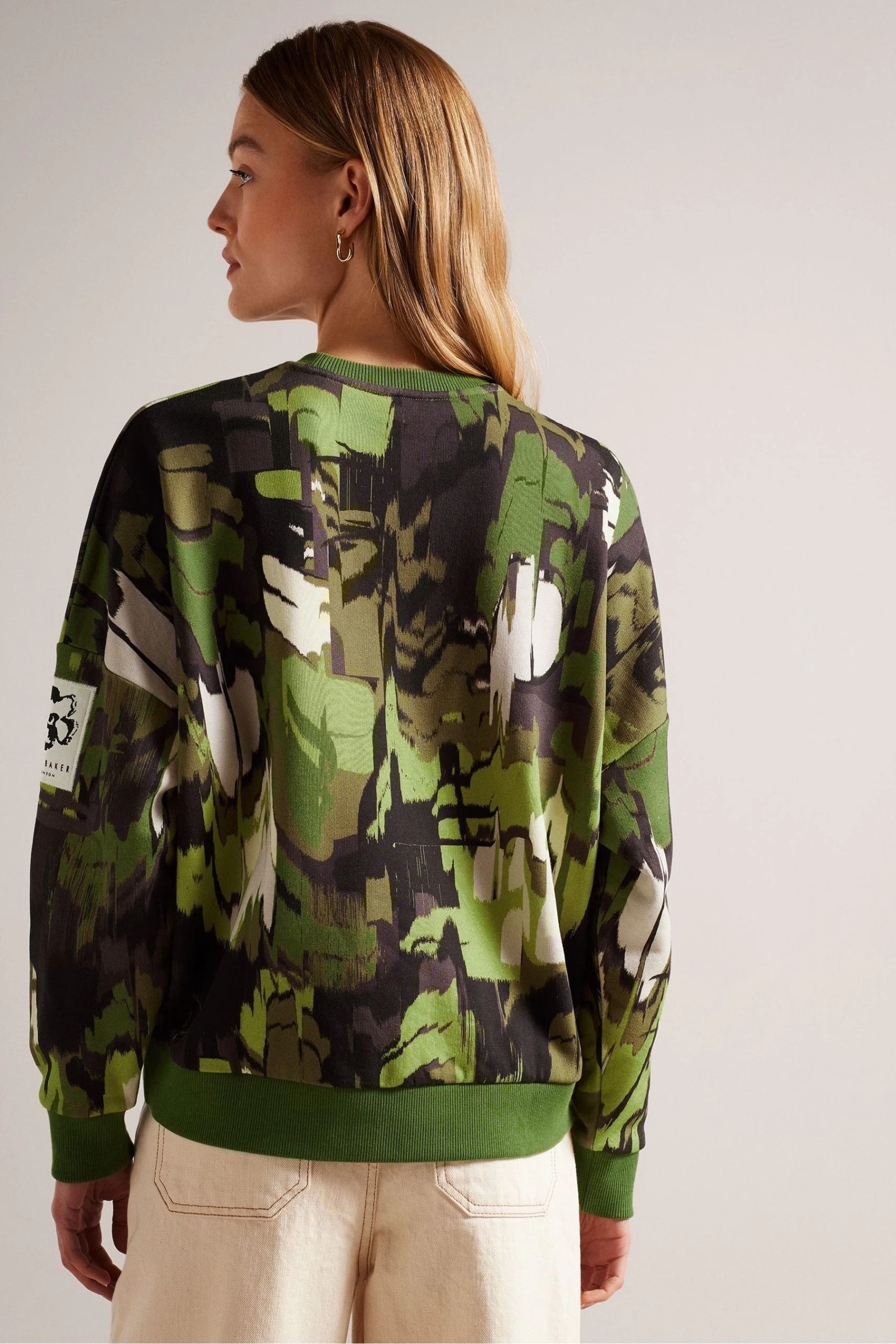 Ted Baker Green Hensely Flocked Printed Sweat T-Shirt 4 Ted Baker Green Hensely Flocked Printed Sweat T-Shirt - Image 2