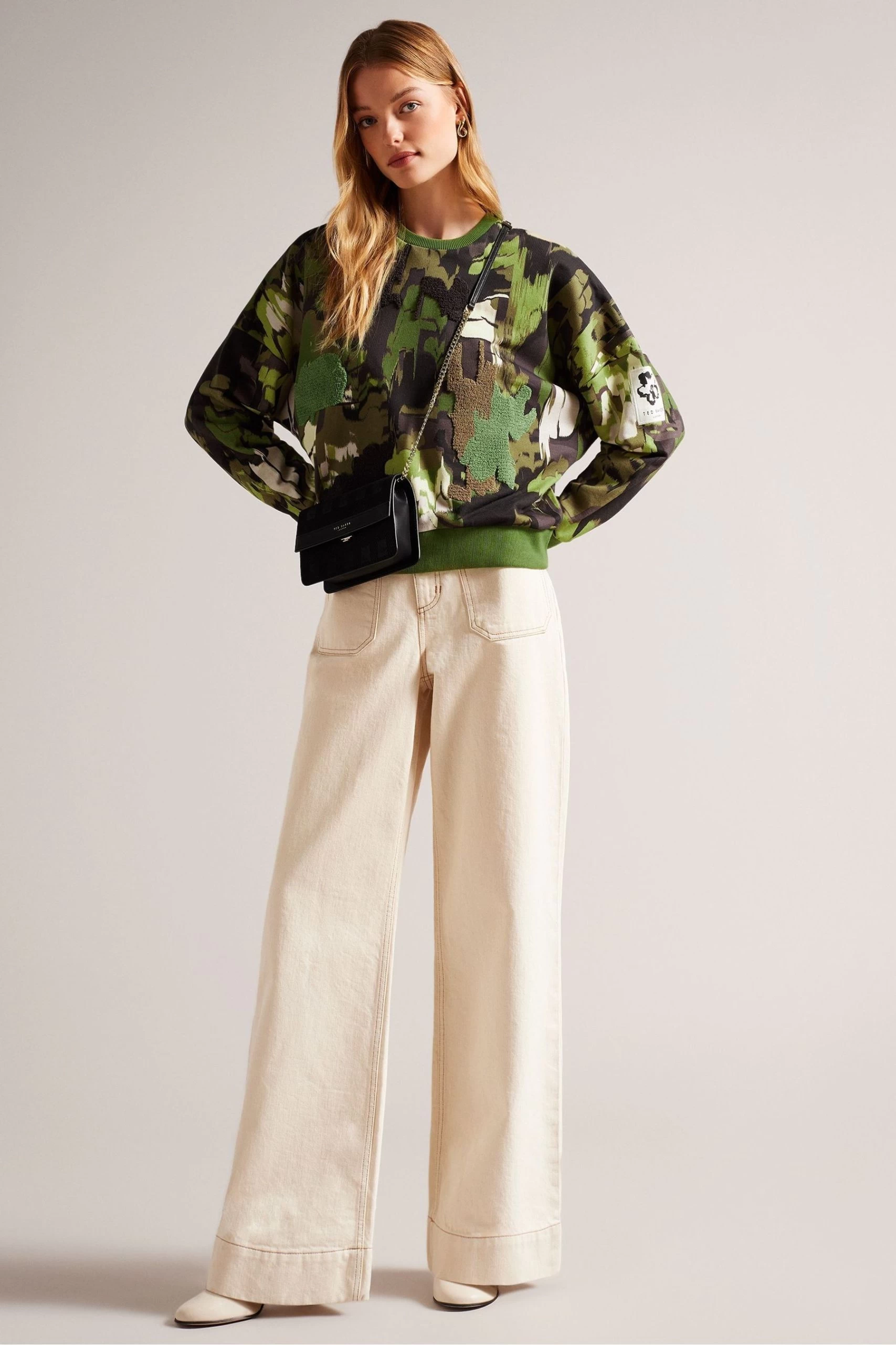 Ted Baker Green Hensely Flocked Printed Sweat T-Shirt 5 Ted Baker Green Hensely Flocked Printed Sweat T-Shirt - Image 3