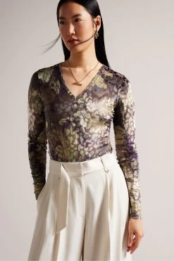 Ted Baker Green Giadah V-Neck Bodysuit