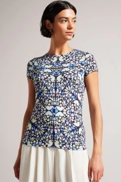 Ted Baker Blue Maraly Printed Fitted T-Shirt