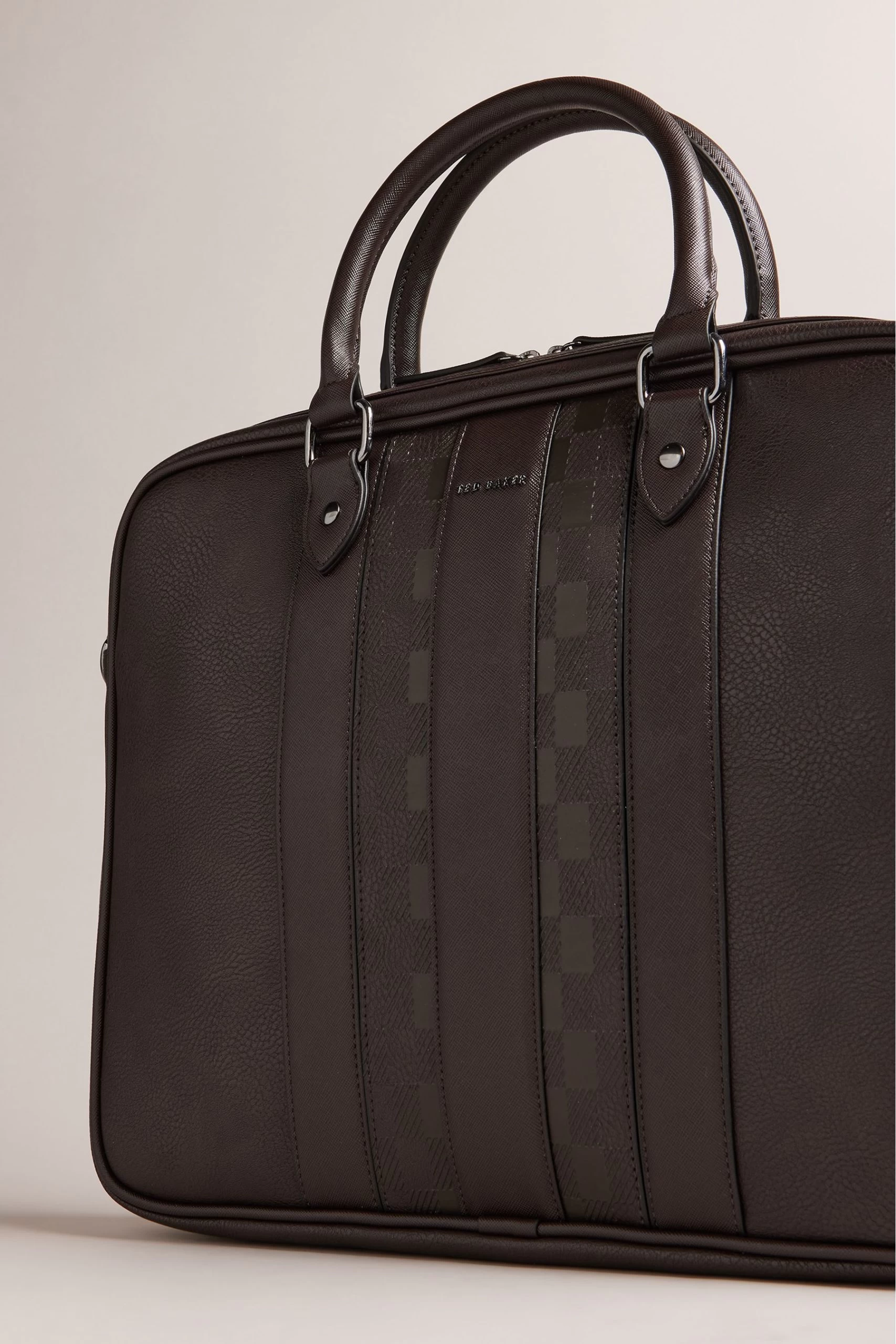 Ted Baker Waymon House Check Pu Brown Document Bag 6 Ted Baker Waymon House Check Pu Brown Document Bag - Image 4