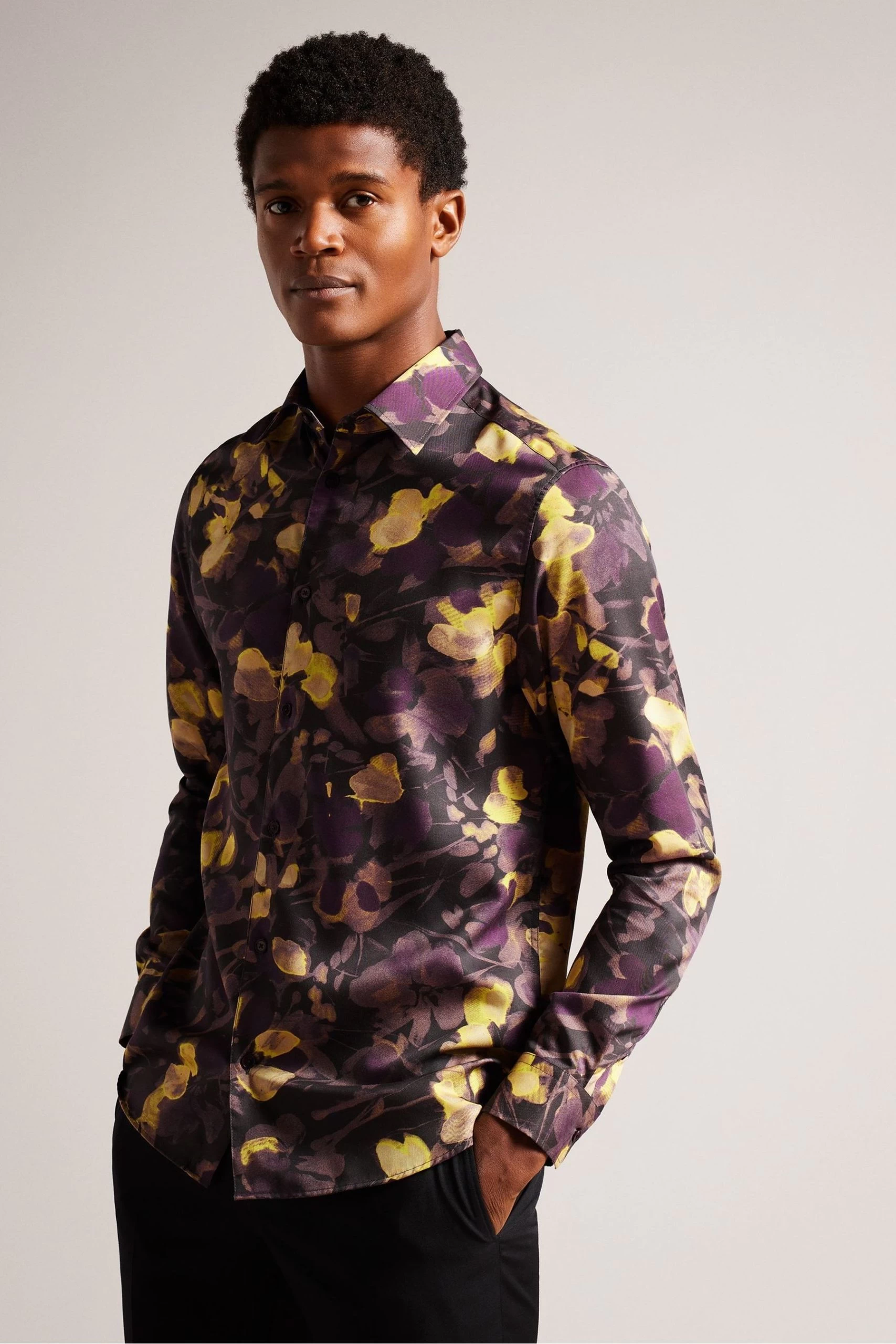 Ted Baker Sleven Watercolour Print Black Shirt 3 Ted Baker Sleven Watercolour Print Black Shirt