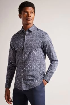 Ted Baker Blue Maccle Long Sleeve Spot Print Shirt