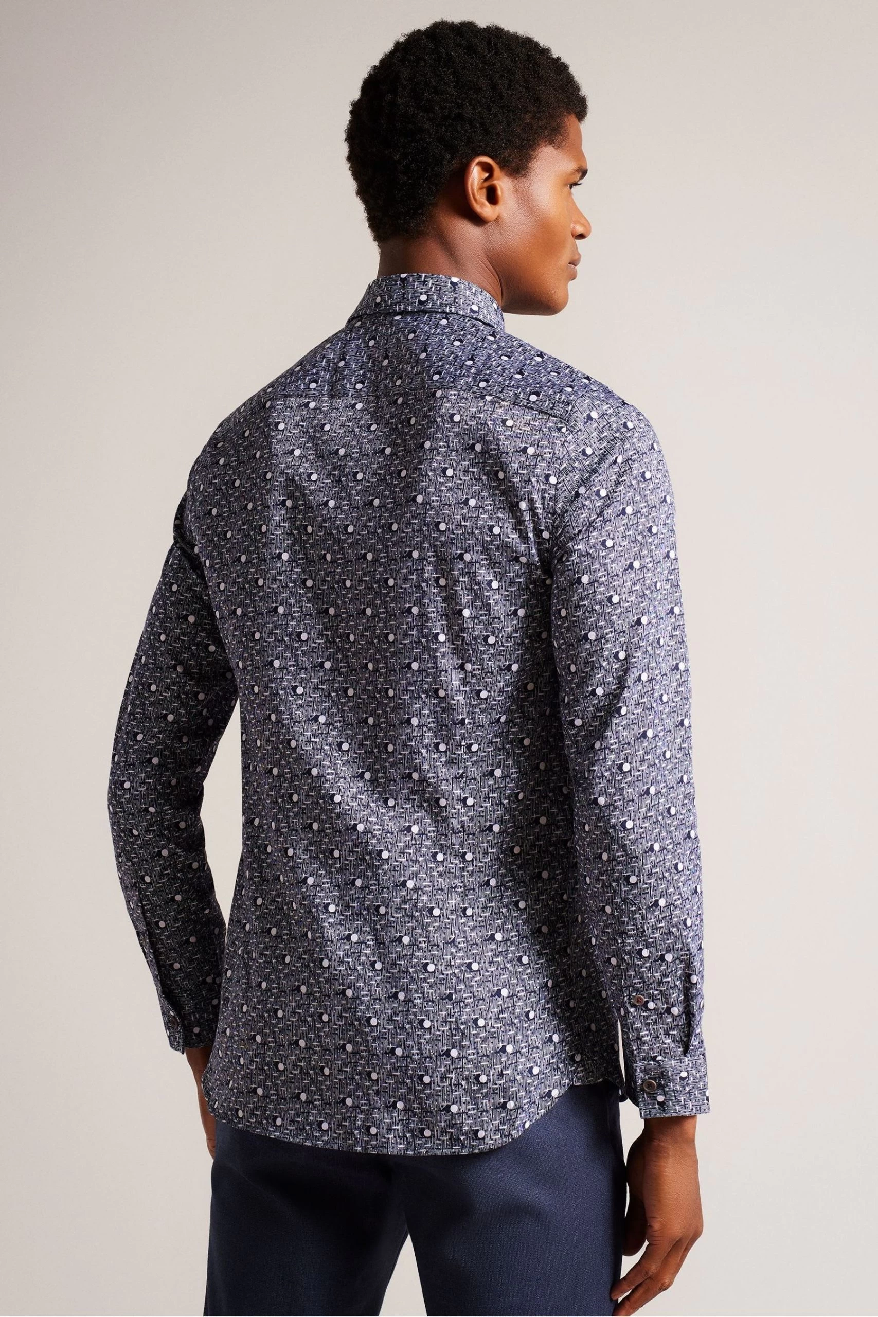 Ted Baker Blue Maccle Long Sleeve Spot Print Shirt 4 Ted Baker Blue Maccle Long Sleeve Spot Print Shirt - Image 2